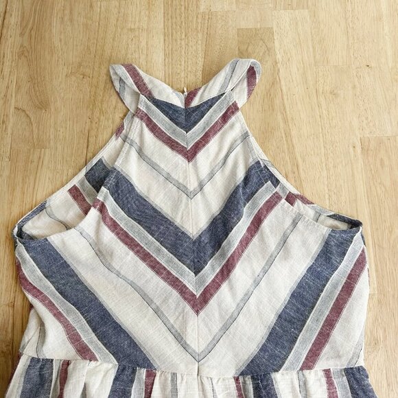 Blu Pepper 100% Cotton Dress Halter Style Midi Lined M Stripes Chevron - Picture 4 of 9
